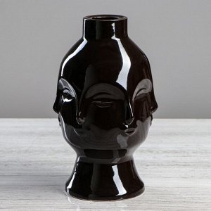 Ваза настольная "Лицо", глянец, цвет черный, 24.5 см, керамика