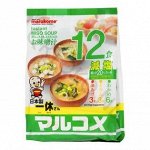 Мисо-суп быстрого приготовления Ассорти Зеленое (с низким содержанием соли),12 пакетиков, 210 гр