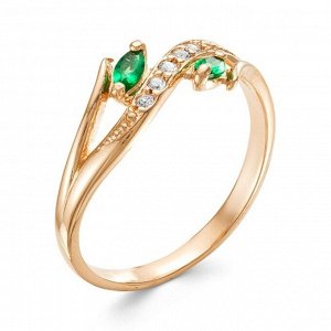Кольцо "Роскошь изгиба", позолота, цвет зелёный, 16,5 размер