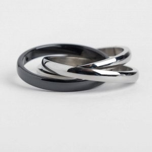 Кольцо керамика "Три нити", цвет чёрный в серебре, 16 размер