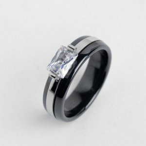 Кольцо керамика "Даймонд", цвет чёрно-белый в серебре, 16 размер