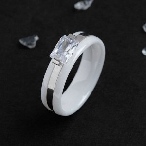 Кольцо керамика "Даймонд", цвет белый в серебре, 16 размер