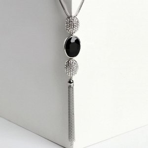 Кулон "Утончённость" овалы с цепочкой, цвет чёрно-серый в сером металле, 60см