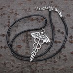 Кулон на шнурке &quot;Кадуцей&quot;, цвет чернёное серебро, 40см