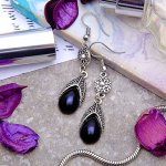 Серьги со стразами &quot;Капля&quot; изящность, цвет чёрный в чернёном серебре