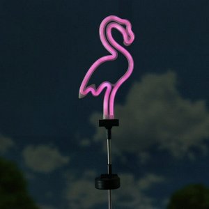 Садовый светильник ЭРА, "Фламинго неоновый", на солнечной батарее