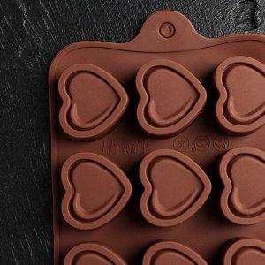 Форма для льда и шоколада «Сладкое сердце», 22-10,5 см, 15 ячеек (2,2-2,8 см), цвет шоколадный