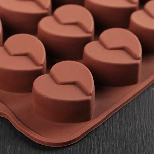 Форма для льда и шоколада «Сердце», 21-10 см, 15 ячеек, цвет шоколадный