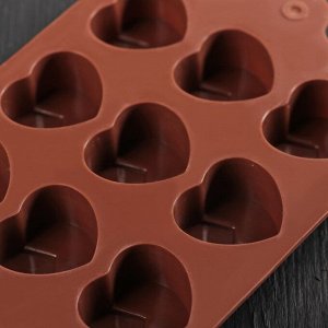 Форма для льда и шоколада «Сердце», 21-10 см, 15 ячеек, цвет шоколадный