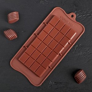 Форма для шоколада Доляна «Плитка», 22,5?10,5?0,2 см, 24 ячейки, цвет шоколадный