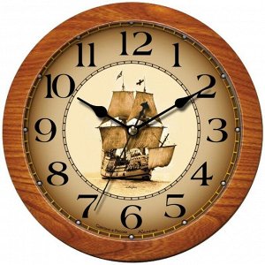 Часы настенные ход плавный, Камелия "Корабль", круглые, 29*29*3,5, св-кор. рамка