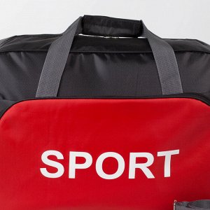 Сумка спортивная, отдел на молнии, наружный карман, длинный ремень, цвет чёрный/красный