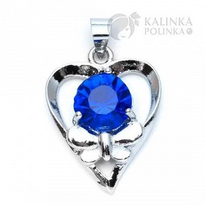 Подвеска Сердце с синим хрустальным кристаллом, цвет оправы платина, р-р 21х16х6мм, отв. 2мм, с бейлом 4мм