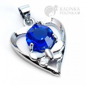 Подвеска Сердце с синим хрустальным кристаллом, цвет оправы платина, р-р 21х16х6мм, отв. 2мм, с бейлом 4мм