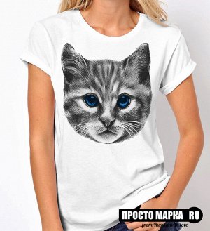 Женская футболка Кошачья морда с синими глазами