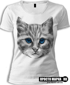 Женская футболка Кошачья морда с синими глазами