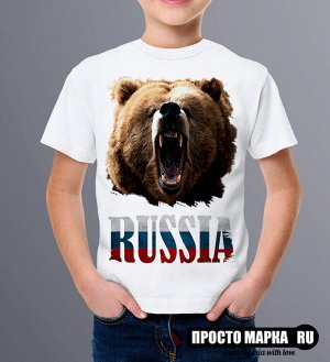 Детская Футболка медведь Russia триколор