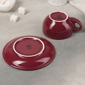 Чайная пара «Карамель», чашка 250 мл, блюдце 14,5 см, цвет бордовый