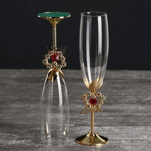 Бокалы свадебные с кристаллами Swarovski "Цветущая любовь" золото 23,5х6,1 см (набор 2 шт)
