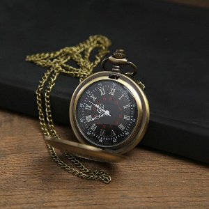 Часы карманные "Бонжур", кварцевые, на цепочке, чёрный циферблат, бронзовые, d=4.5 см