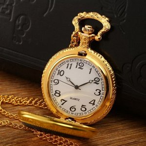 Часы карманные "Классика", кварцевые, на цепочке, крышка прозрачная, золотые, d=4.5 см
