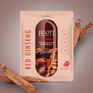 *280276 "Jigott" Red Ginseng Real Ampoule Mask Маска для лица тканевая ампульная с экстрактом красного женьшеня 27 мл