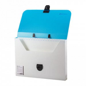 Портфель пластиковый BRAUBERG "Гранд", А4 (330х240х30 мм), без отделений, белый/синий, РОССИЯ, 226030