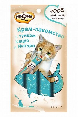 Крем-лакомство Мнямс для кошек с тунцом Кацуо и Магуро 15 г х 4 шт.