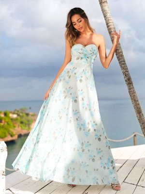 Шифоновое платье для романтичного летнего вечера с цветочным голубым  рисунком