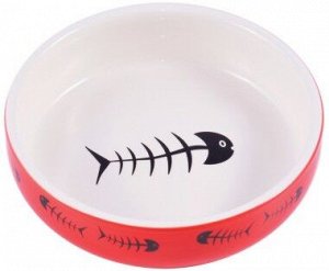 КерамикАрт миска керамическая для кошек 300 мл красно-белая с рыбками