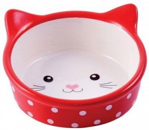 КерамикАрт миска керамическая для кошек 250 мл Мордочка кошки красная в горошек СКИДКА 40%