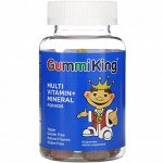 GummiKing, Мультивитаминная и минеральная добавка для детей со вкусом клубники, апельсина, лимона, винограда, вишни и грейпфрута