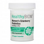 HealthyBiom, пробиотики с клюквой для женщин, 10 млрд КОЕ, 30 растительных капсул