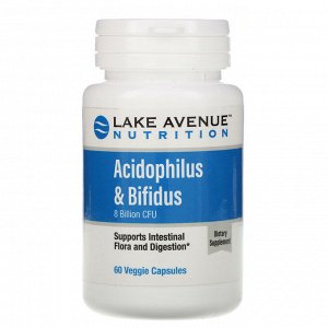 Lake Avenue Nutrition, Смесь пробиотиков Acidophilus и Bifidus, 8 млрд КОЕ, 60 растительных капсул