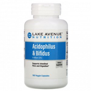 Lake Avenue Nutrition, Смесь пробиотиков Acidophilus и Bifidus, 8 млрд КОЕ, 180 веганских капсул
