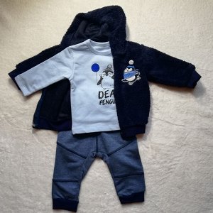 Трикотажный комплект для мальчика DEAR PENGUIN синий (свитшот, штаны, толстовка) | Bebetto | Турция