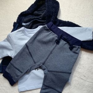 Трикотажный комплект для мальчика DEAR PENGUIN синий (свитшот, штаны, толстовка) | Bebetto | Турция