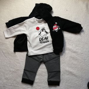 Трикотажный комплект для мальчика DEAR PENGUIN чёрный (свитшот, штаны, толстовка) | Bebetto | Турция