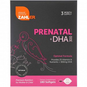 Zahler, Prenatal + DHA 300, комплекс предродовых витаминов с ДГК, 180 мягких таблеток