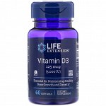 Life Extension, Витамин D3, 125 мкг (5000 МЕ), 60 мягких желатиновых капсул