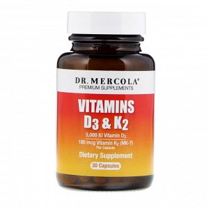 Dr. Mercola, Витамины D3 и K2, 30 капсул