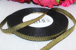 Декоративная лента (черный) с рисунком "Ёлочка", 10мм * 20 ярдов (+-1)