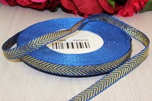 Декоративная лента (синий) с рисунком "Ёлочка", 10мм * 20 ярдов (+-1)