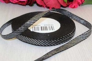 Декоративная лента (черный), с рисунком "Серебристые полосы", 10мм * 20 ярдов (+-1)