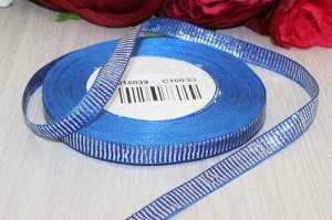 Декоративная лента (синий), с рисунком "Серебристые полосы", 10мм * 20 ярдов (+-1)