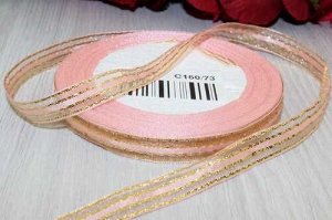 Декоративная лента (нежно-розовый, золото), 10мм * 20 ярдов (+-1)