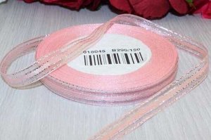 Декоративная лента (нежно-розовый, серебро), 10мм * 20 ярдов (+-1)
