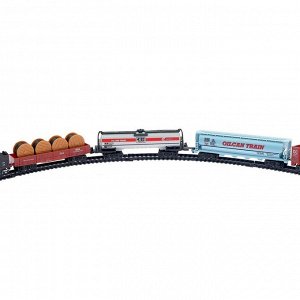 Железная дорога «Товарный поезд», с 9 вагонами, работает от батареек, свет