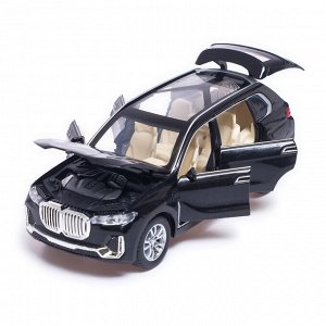 Машина металлическая BMW X7, открываются двери, капот, багажник, инерция, цвет чёрный