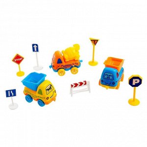 Машина «Забавная стройка», набор 3 машины и дорожные знаки, цвета МИКС